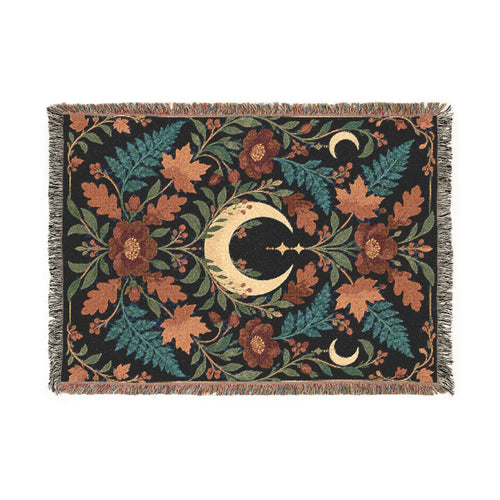 Celestial Moon and Floral Woven Blanket